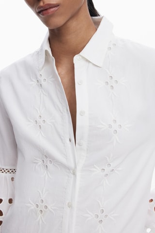 Robe chemise en broderie anglaise - Blanc