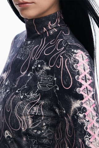 Robe pull - Blanc, noir et rose