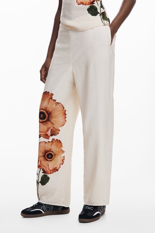 Pantalon wide legs - Blanc et beige