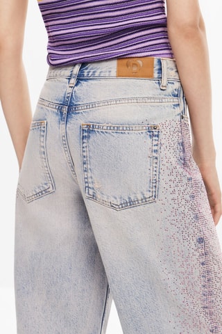 Jean straight taille haute - Bleu
