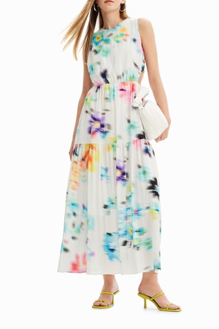 Robe longue regular - Blanc et rose