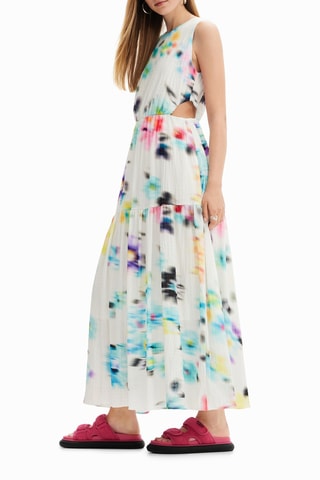 Robe longue regular - Blanc et rose