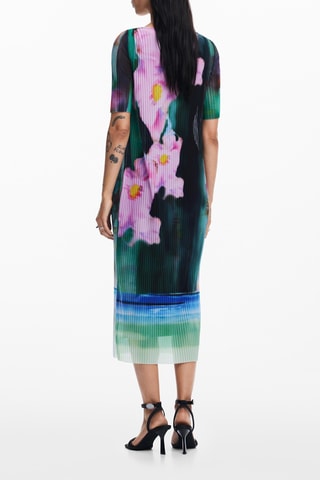 Robe plissée - Vert et rose