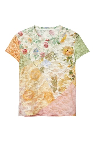 Top en dentelle - Gris, rose et vert