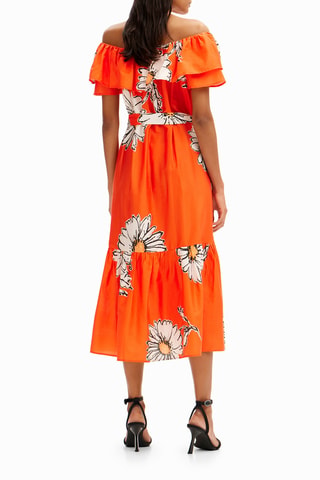 Robe midi - Blanc, noir et orange