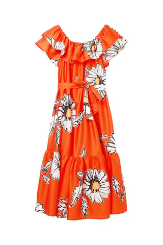 Robe midi - Blanc, noir et orange