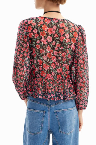 Blouse - Noir, rouge et rose