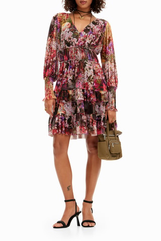 Robe volantée - Jaune et rose