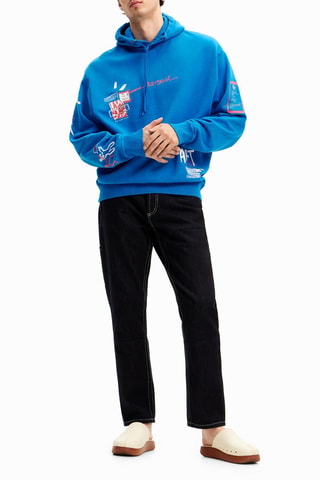 Sweat regular à capuche - Blanc, rouge et bleu