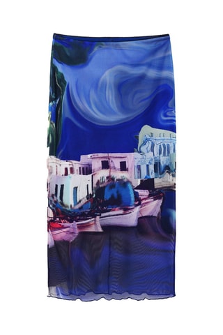 Jupe droite taille haute - Bleu
