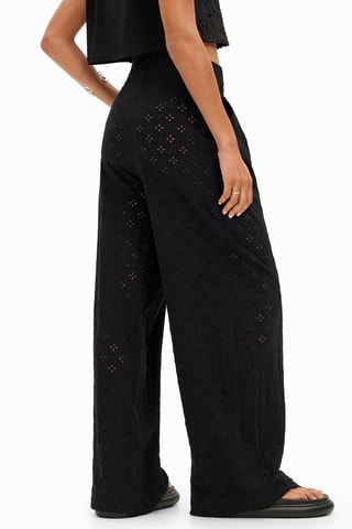Pantalon taille haute en broderie anglaise - Noir