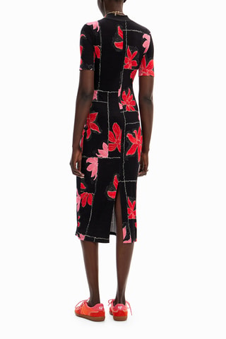 Robe midi - Noir, rouge et rose