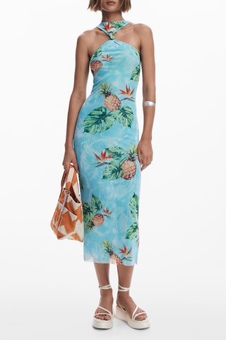 Robe midi sans manches - Bleu et vert