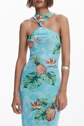 Robe midi sans manches - Bleu et vert