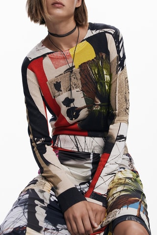 Pull regular - Gris, rose et vert