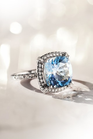 Anello Albury - Oro bianco, diamanti e topazio