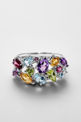 Anello Tutti Frutti - Oro bianco, ametiste, citrini, rodoliti e topazi