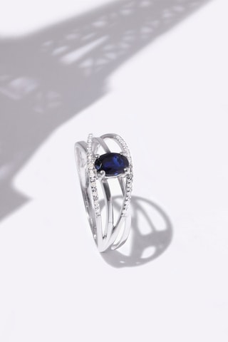 Anello Missouri - Oro bianco, diamanti e zaffiro