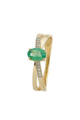 Anello Ambi - Oro giallo, diamanti e smeraldo