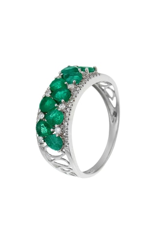 Anello Koh Lipe - Oro bianco, diamanti e smeraldi