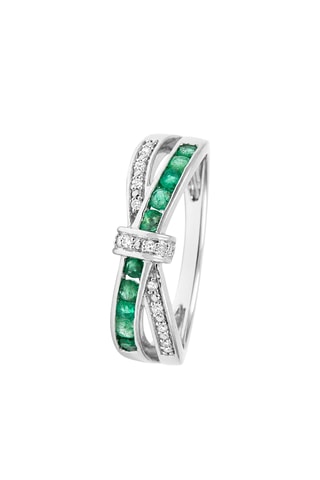 Anello Starky - Oro bianco, diamanti e smeraldi