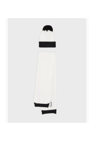 Bonnet à pompon et écharpe - Blanc et noir