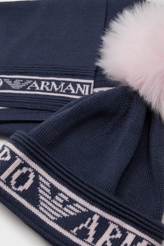 Bonnet à pompon et écharpe en laine - Blanc marine