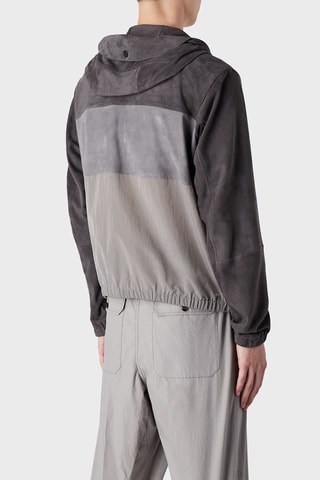 Veste en cuir de chèvre nubuck à capuche - Gris - Emporio Armani