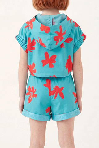 T-shirt à capuche et short - Vert d'eau et rouge