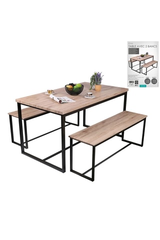 Table à manger et 2 bancs  Dock - 140 x 80 x 75 cm