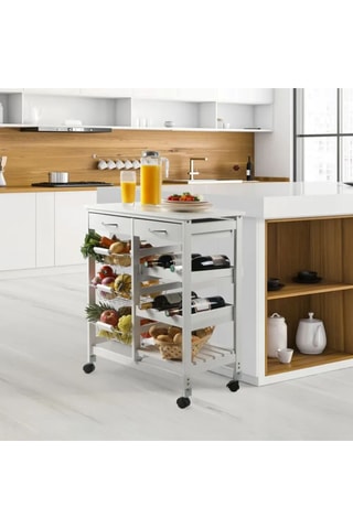 Desserte de cuisine 2 tiroirs en bois Pratik - 65 x 35 x 76 cm