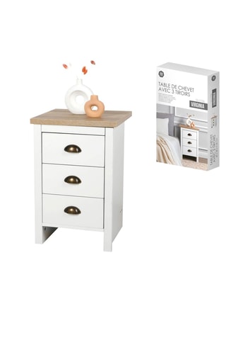 Table de chevet 3 tiroirs Virginia - 40 x 38 x 60 cm