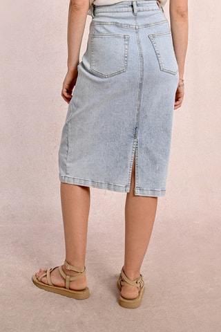 Jupe midi en jean taille haute - Bleu - Molly Bracken