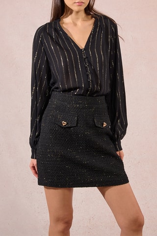 Minijupe en tweed taille haute - Noir chiné - Molly Bracken