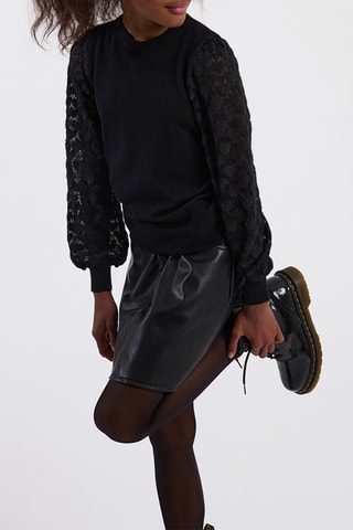 Pull bi-matière - Noir - Girl