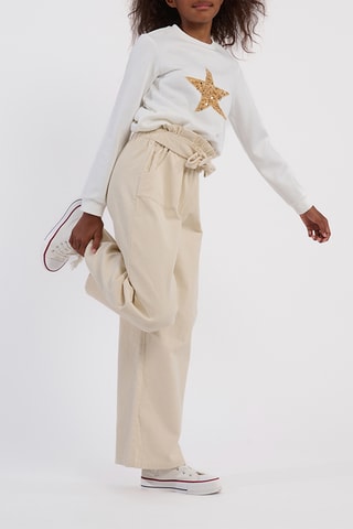 Pantalon taille haute en velours - Ecru - Girl