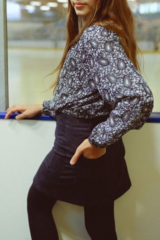 Minijupe en velours taille haute - Bleu marine - Girl