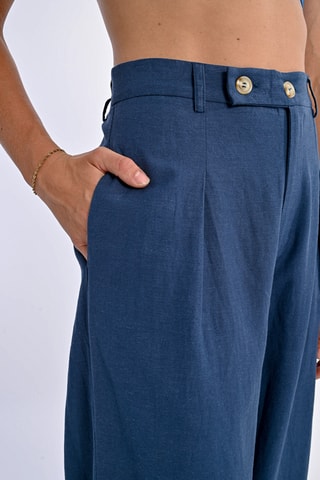 Pantalon taille haute en lin - Bleu marine - Molly Bracken