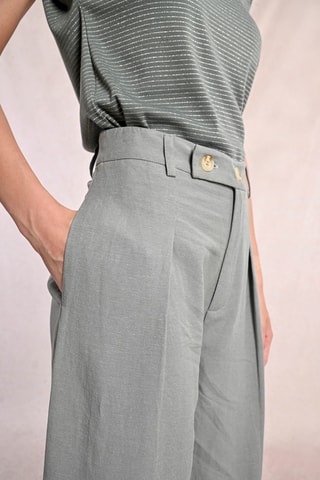 Pantalon taille haute en lin - Vert clair - Molly Bracken