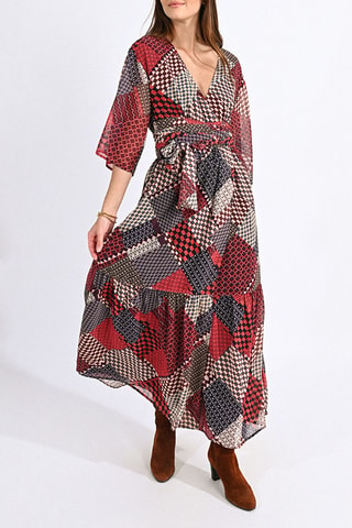 Vestido cruzado - Burdeos y gris - Molly Bracken
