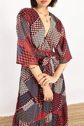 Vestido cruzado - Burdeos y gris - Molly Bracken