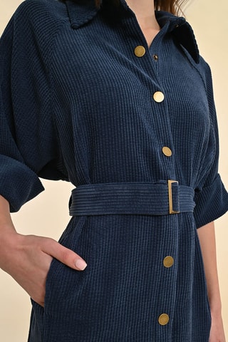Robe chemise en velours - Bleu marine - Molly Bracken