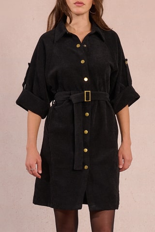 Vestido camisero de terciopelo - Negro - Molly Bracken