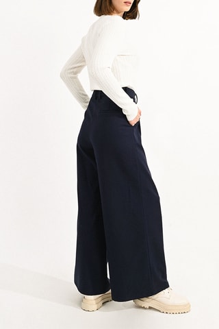 Pantalon palazzo taille haute - Bleu marine - Molly Bracken