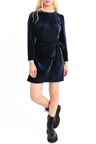 Vestido recto de terciopelo - Azul marino - Molly Bracken