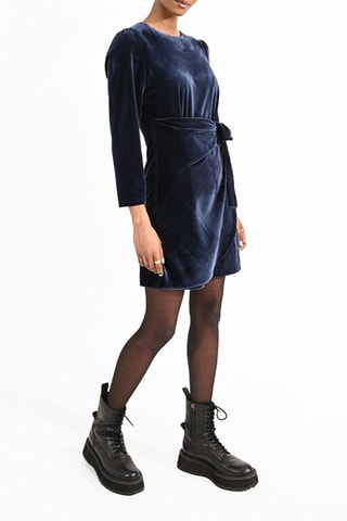 Vestido recto de terciopelo - Azul marino - Molly Bracken