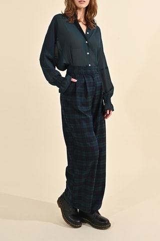 Pantalon large taille haute - Bleu marine et vert foncé - Molly Bracken