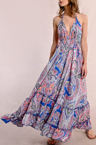 Vestido largo - Azul cobalto y blanco - Molly Bracken