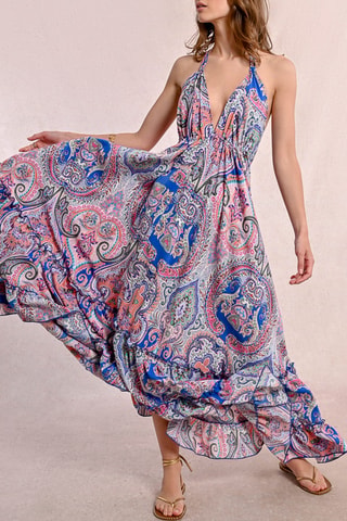 Vestido largo - Azul cobalto y blanco - Molly Bracken