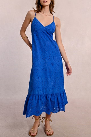 Vestido midi de bordado inglés - Azul cobalto - Molly Bracken